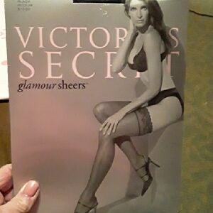 NWT Victoria's Secret Glamour Sheers Black Size Medium Lace Top Thigh High Stock